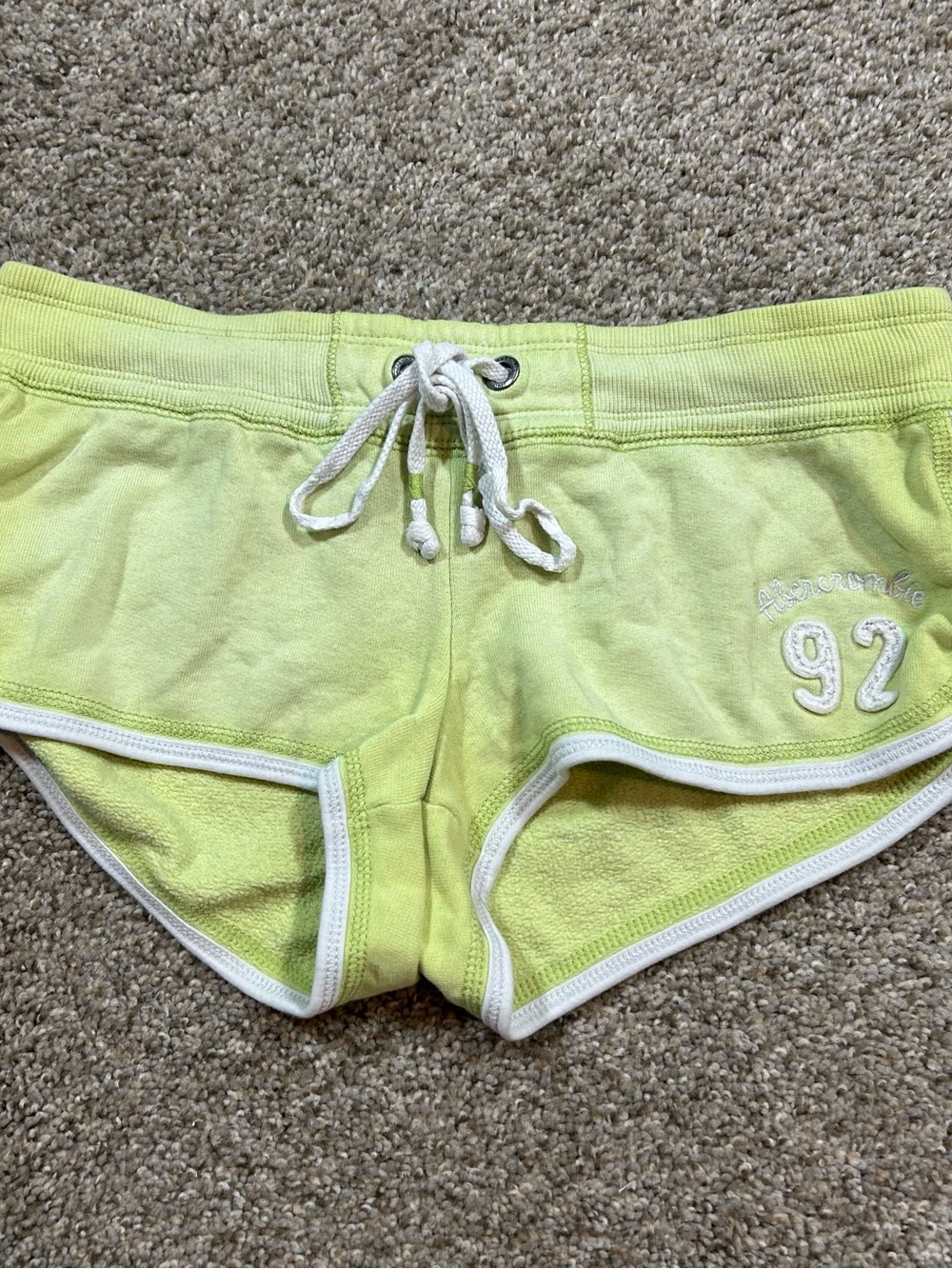 Abercrombie & Fitch Lime Green Terry Athletic Shorts with White Trim